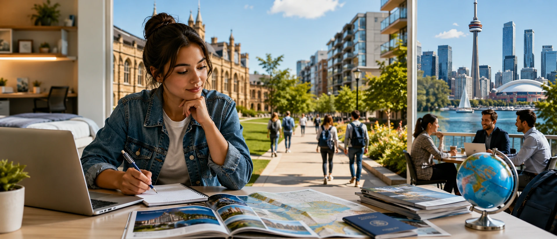 A student comparing international schools, programmes, tuition costs, locations, accommodation options, and career opportunities.